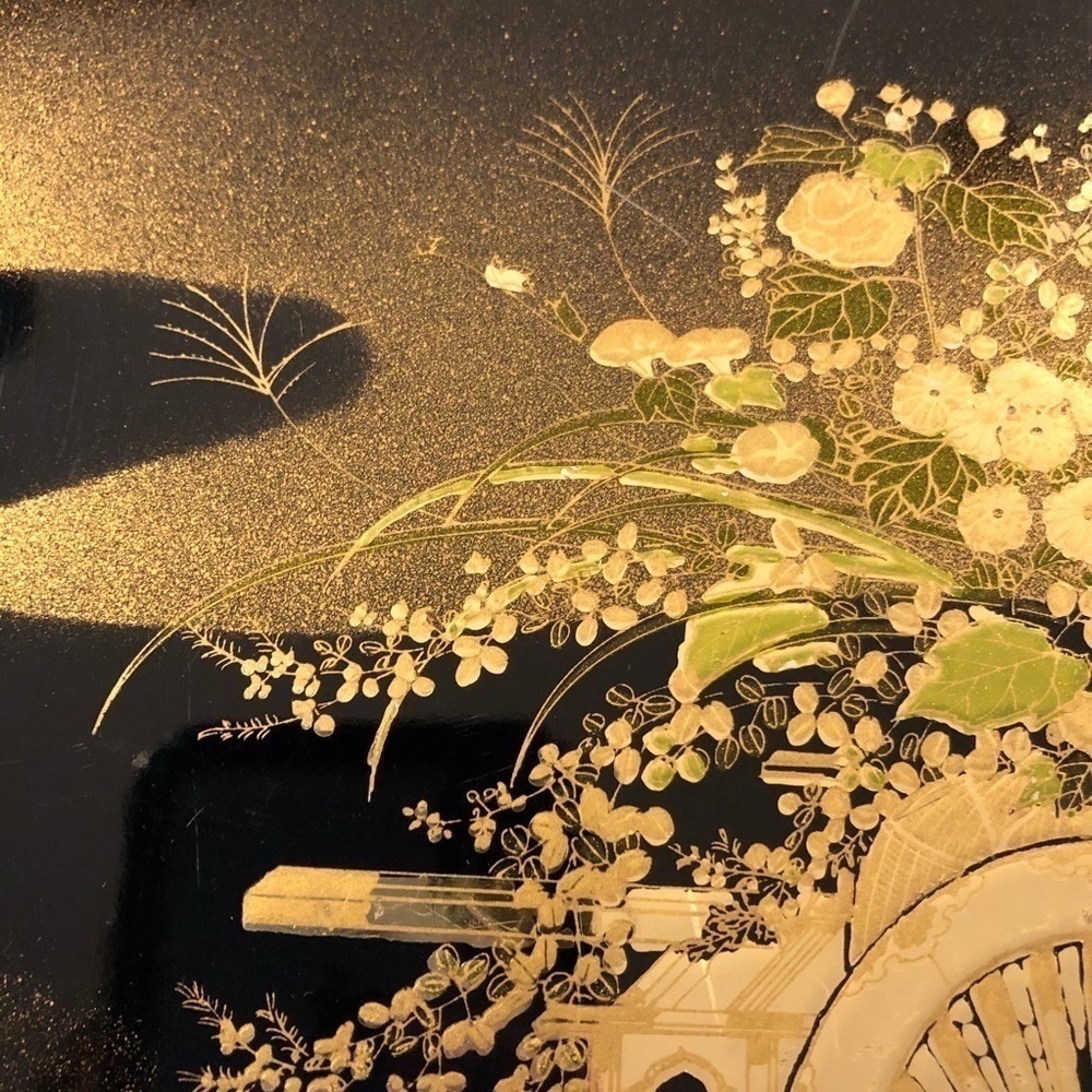 Vintage Otagiri Japan Flower Cart Lacquer Tray - Picture 6 of 9